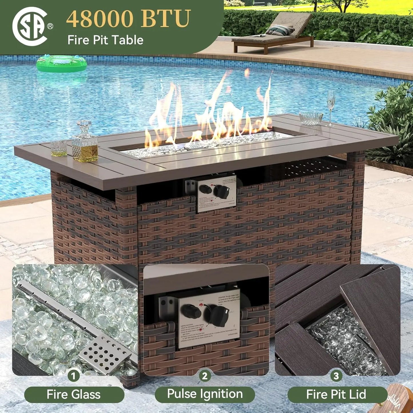 All Weather Outdoor Wicker Patio Set With Fire Pit Table