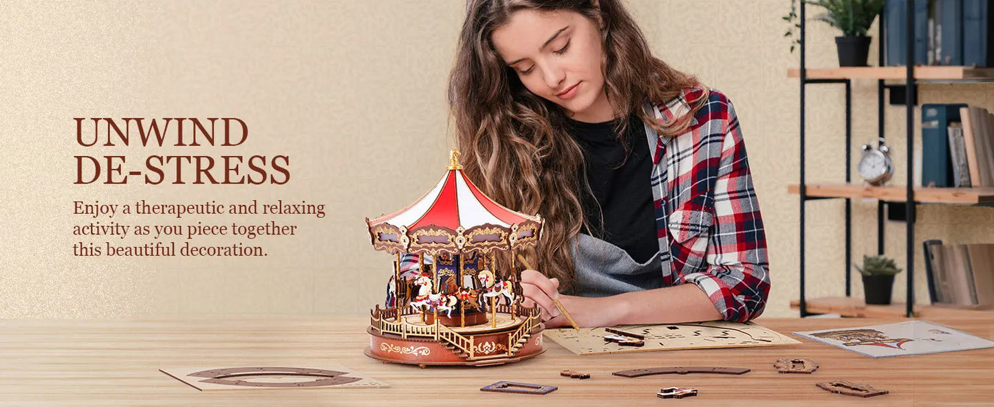 Robotime 3D Carousel Music Box Puzzle With LED Lights