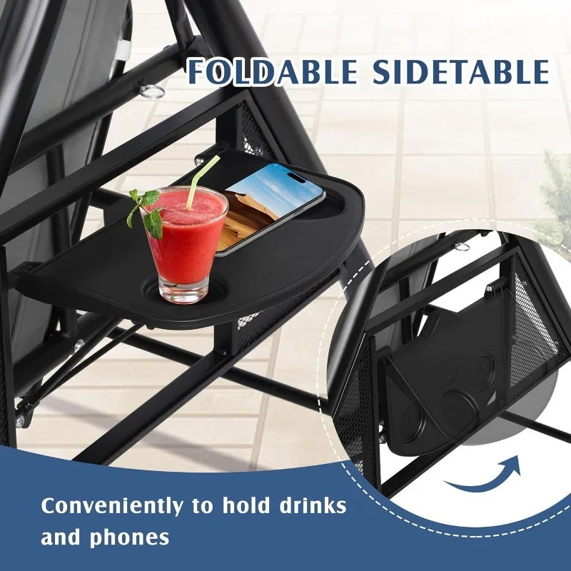 Abo 3-Seat Outdoor Porch Swing With Canopy Cup Holder