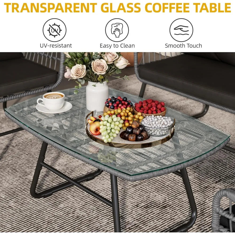 All Weather Outdoor 4 Piece Wicker Rattan Patio Set
