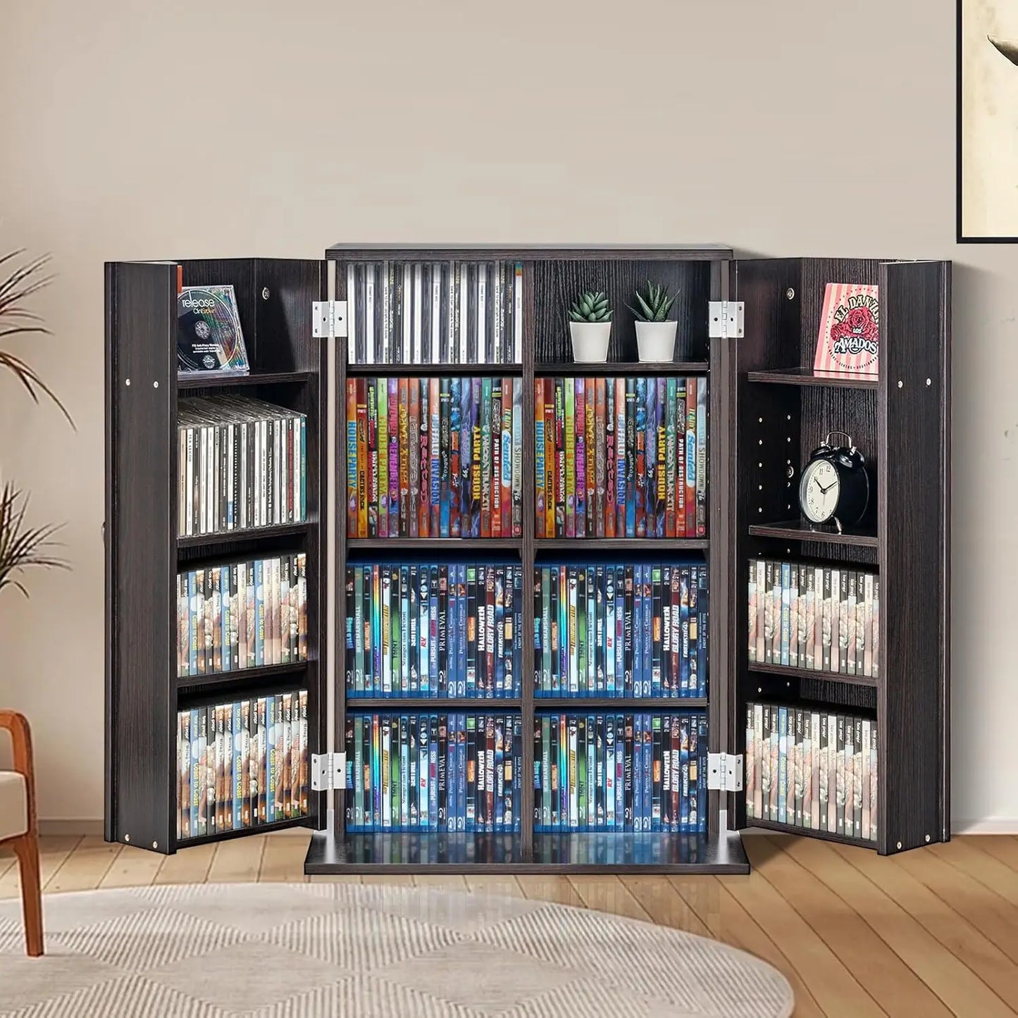 Media Storage Cabinet, DVD Cabinet with Doors and Shelves, CD Storage, Adjustable DVD Shelf, Protects & Organizes Music