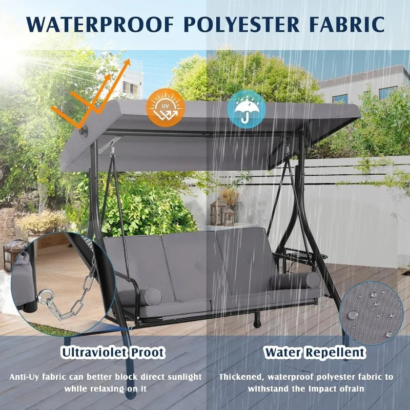 Abo 3-Seat Outdoor Porch Swing With Canopy Cup Holder