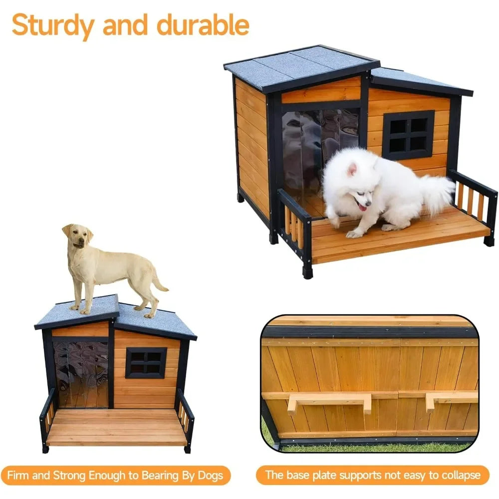 Wooden Insulated Dog House With Weatherproof Shelter And Platform