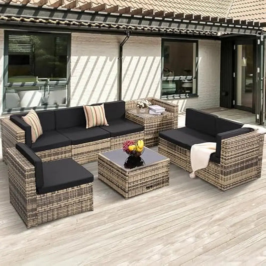 Outdoor Wicker Rattan Patio Furniture Sectional Set With Hidden Storage