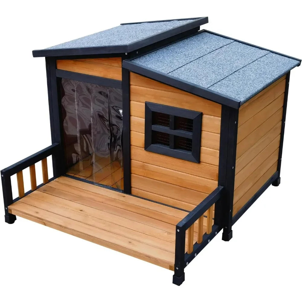 Wooden Insulated Dog House With Weatherproof Shelter And Platform