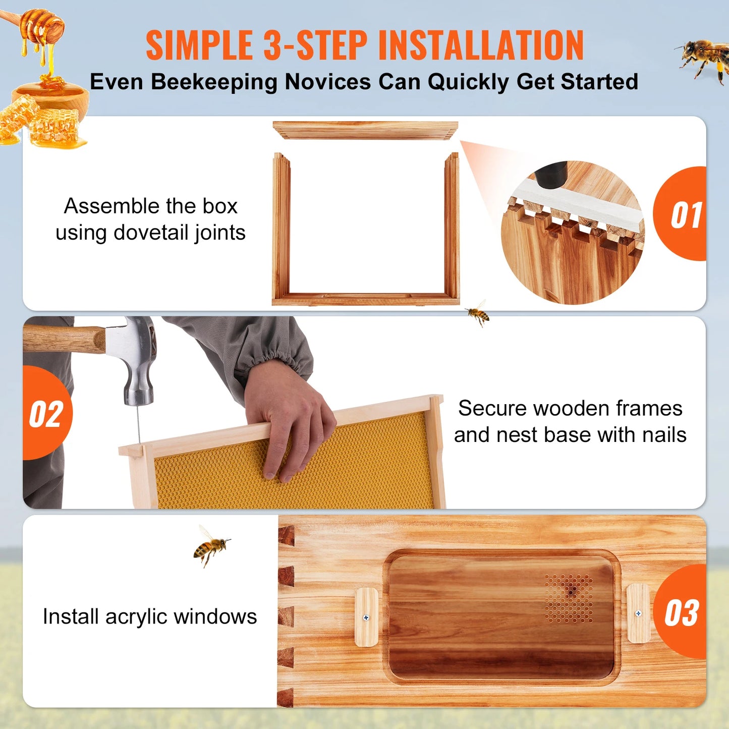 SucceBuy Bee Hive Starter Kit With 10 Frames And Foundations