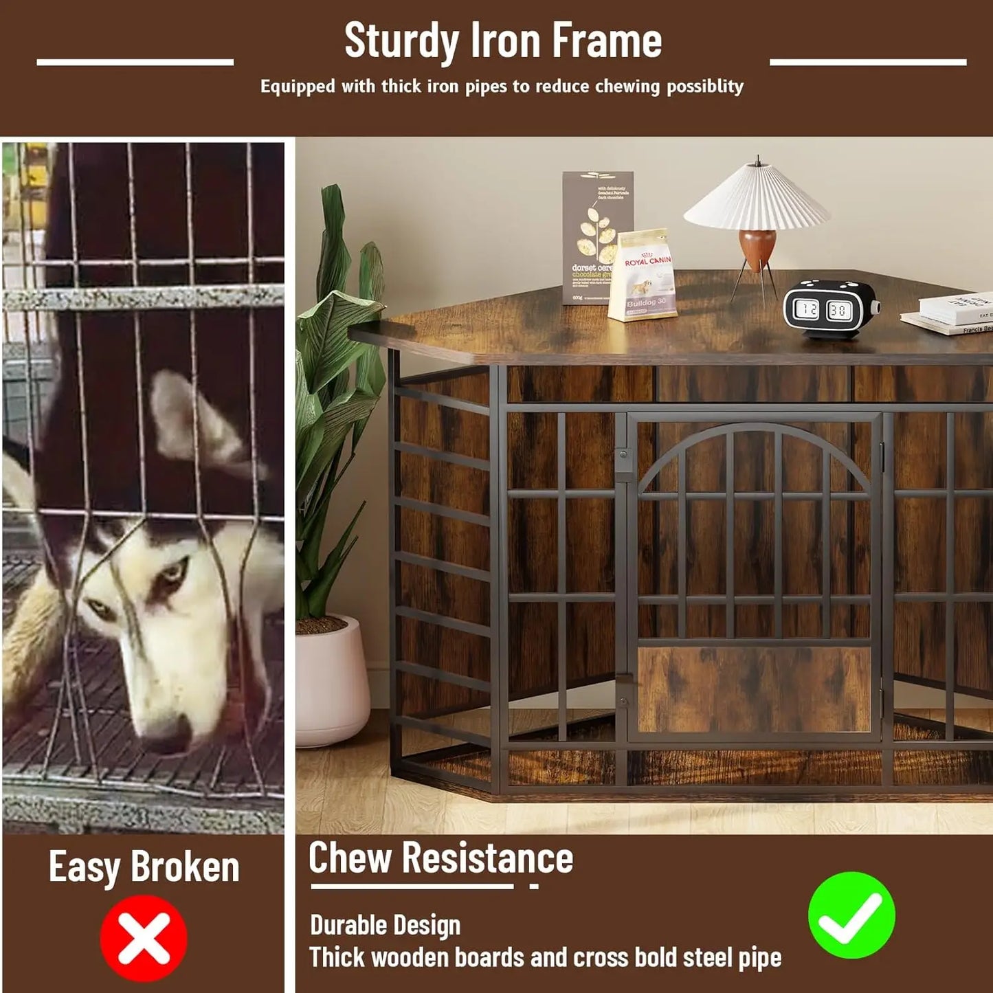 Corner Dog Crate Furniture End Table Modern Wood Look