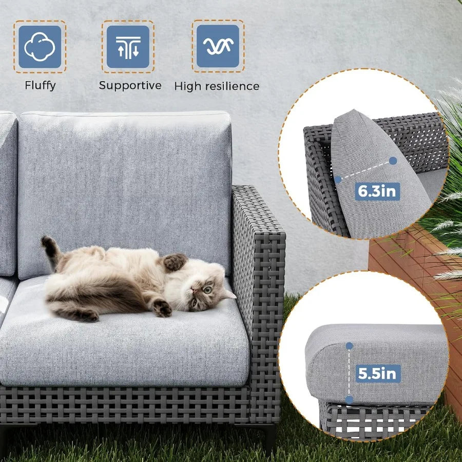 5 Piece Outdoor Patio Conversation Set Rattan L Shaped Corner Sofa With Thick Cushions Weatherproof For Garden Balcony