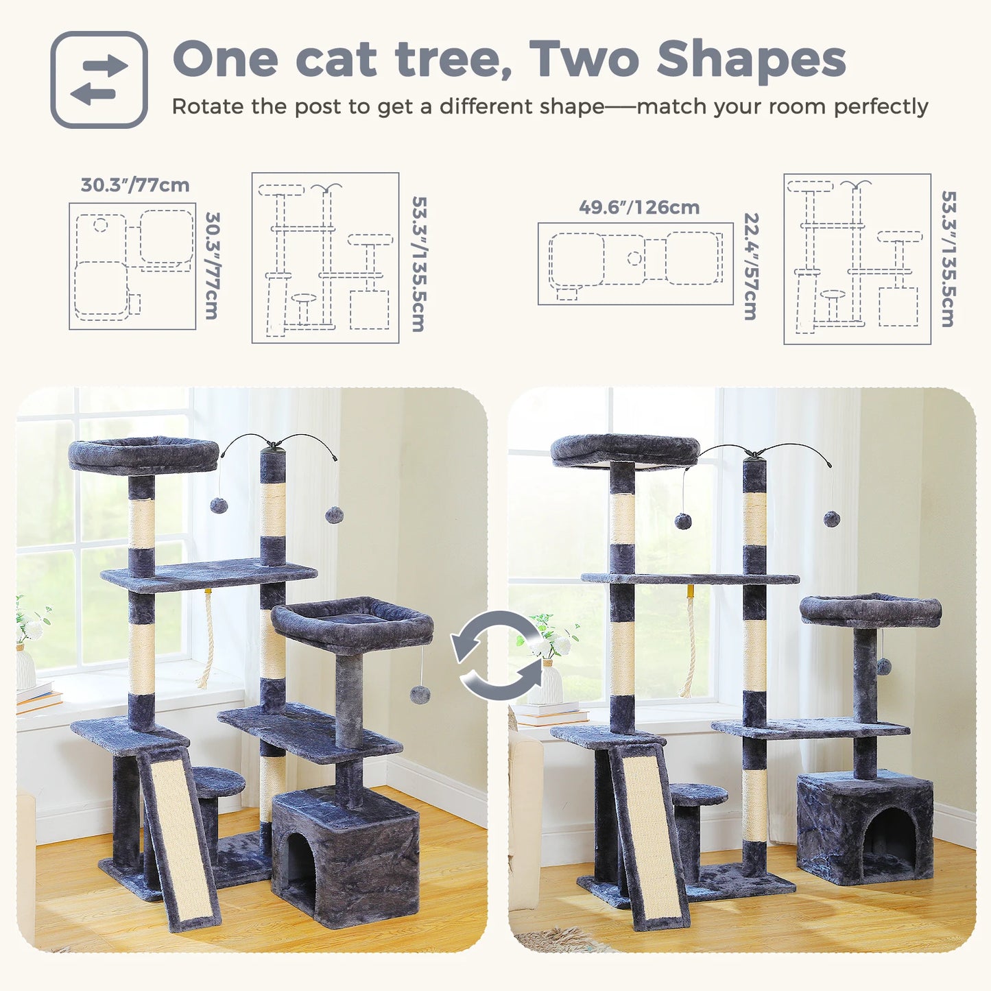 PAWZ Road Multi Level Cat Tree Tower With Sisal Scratching Posts Perch