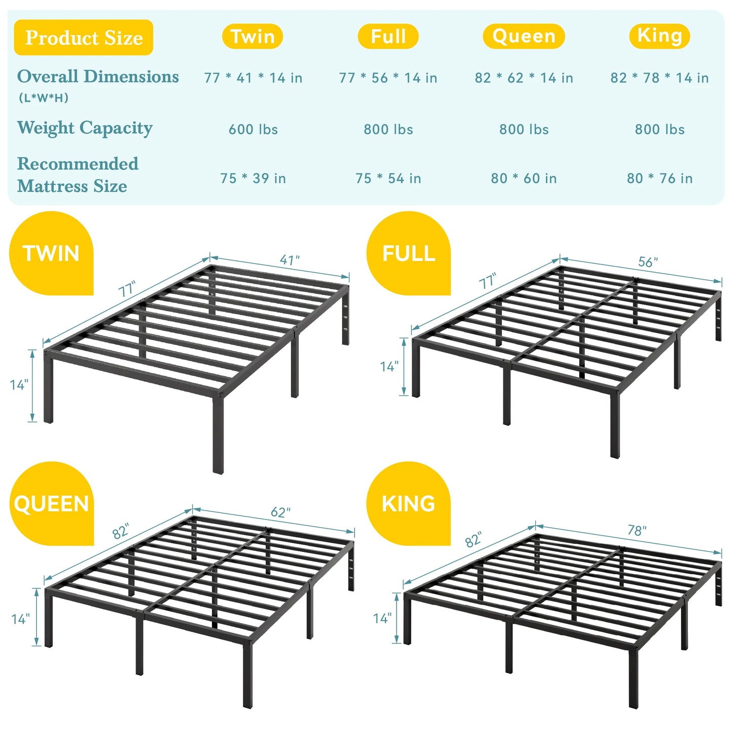 HOOMIC Heavy Duty Metal Bed Frame With Under Bed Storage