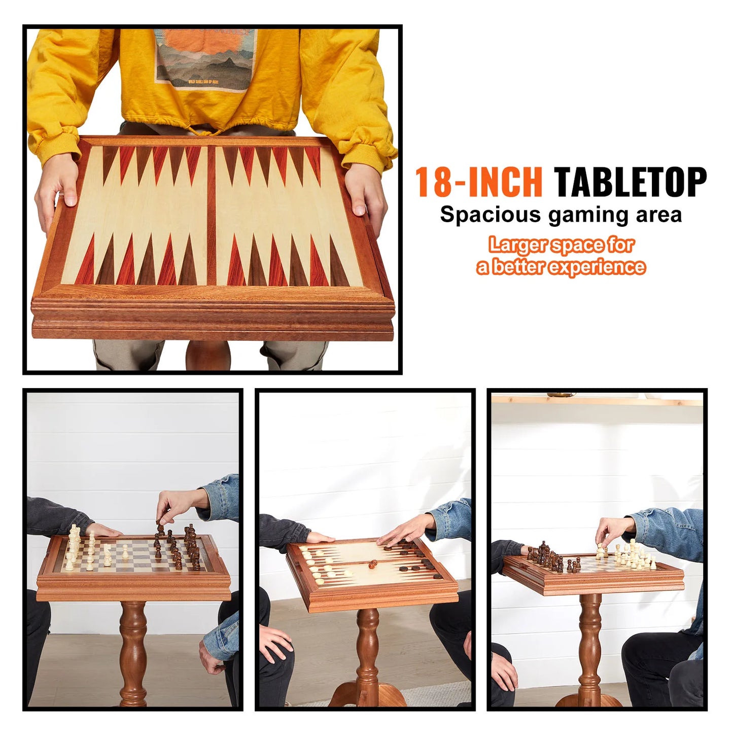 SucceBuy 3 In 1 Wooden Chess Checkers Backgammon Table Set