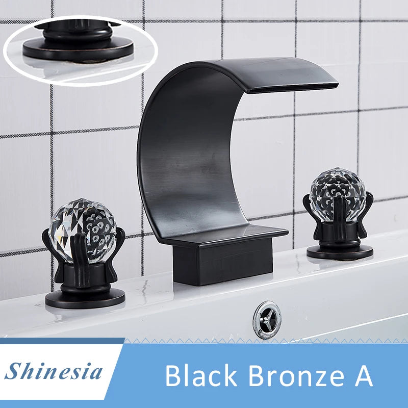 Shinesia Luxury Golden Vessel Sink Faucet With Dual Cristal Handles