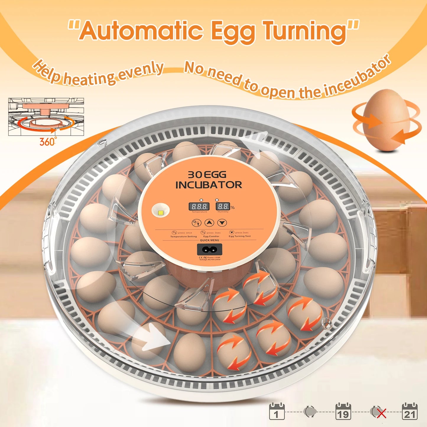 Egg Incubator With Automatic Turning Temperature And Humidity Monitor