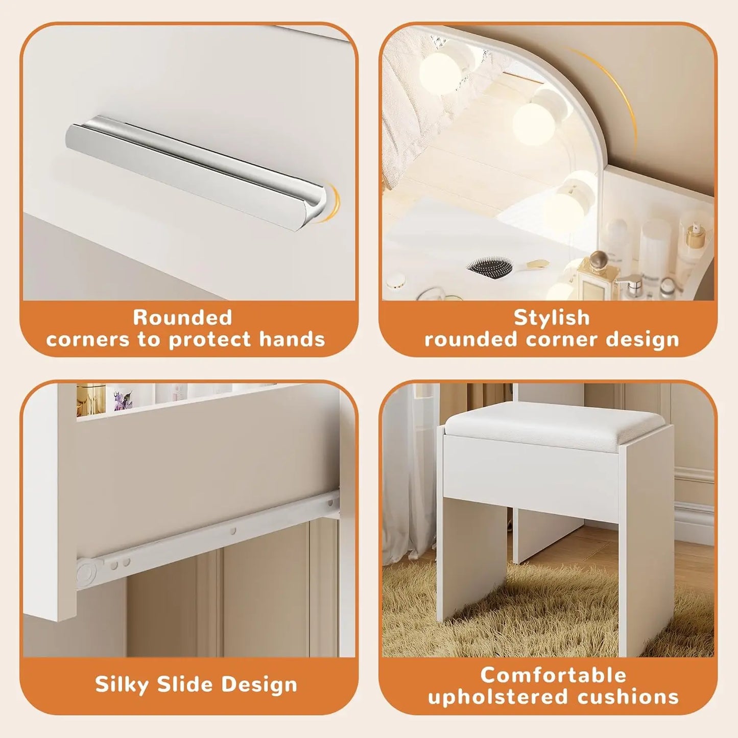 Compact Makeup Vanity Desk With Mirror Lights And Stool