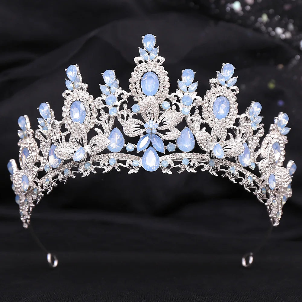 Baroque Luxury Water Drop Crystal Flower Bridal Tiaras Crown Rhinestone Pageant Diadem Bride Headpieces Wedding Hair Accessories