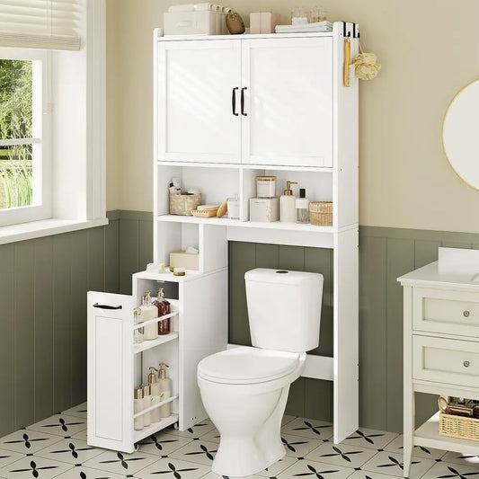 Over The Toilet Storage Cabinet With Pulley Open Shelf And Adjustable