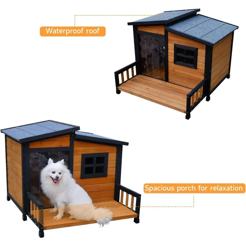 Wooden Insulated Dog House With Weatherproof Shelter And Platform