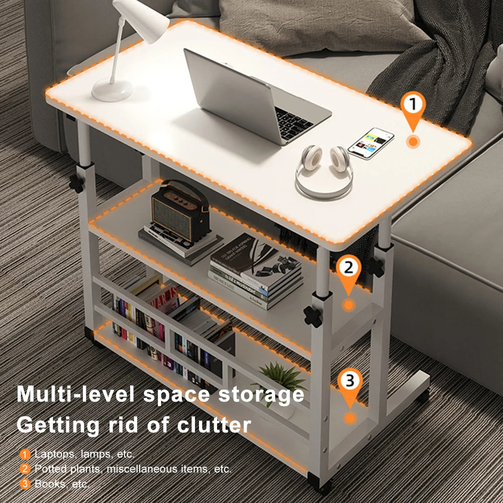 Multi-Layer Standing Desk Height Adjustable Wooden Computer Desk Workstation Work Table Bedside Table for Home Office
