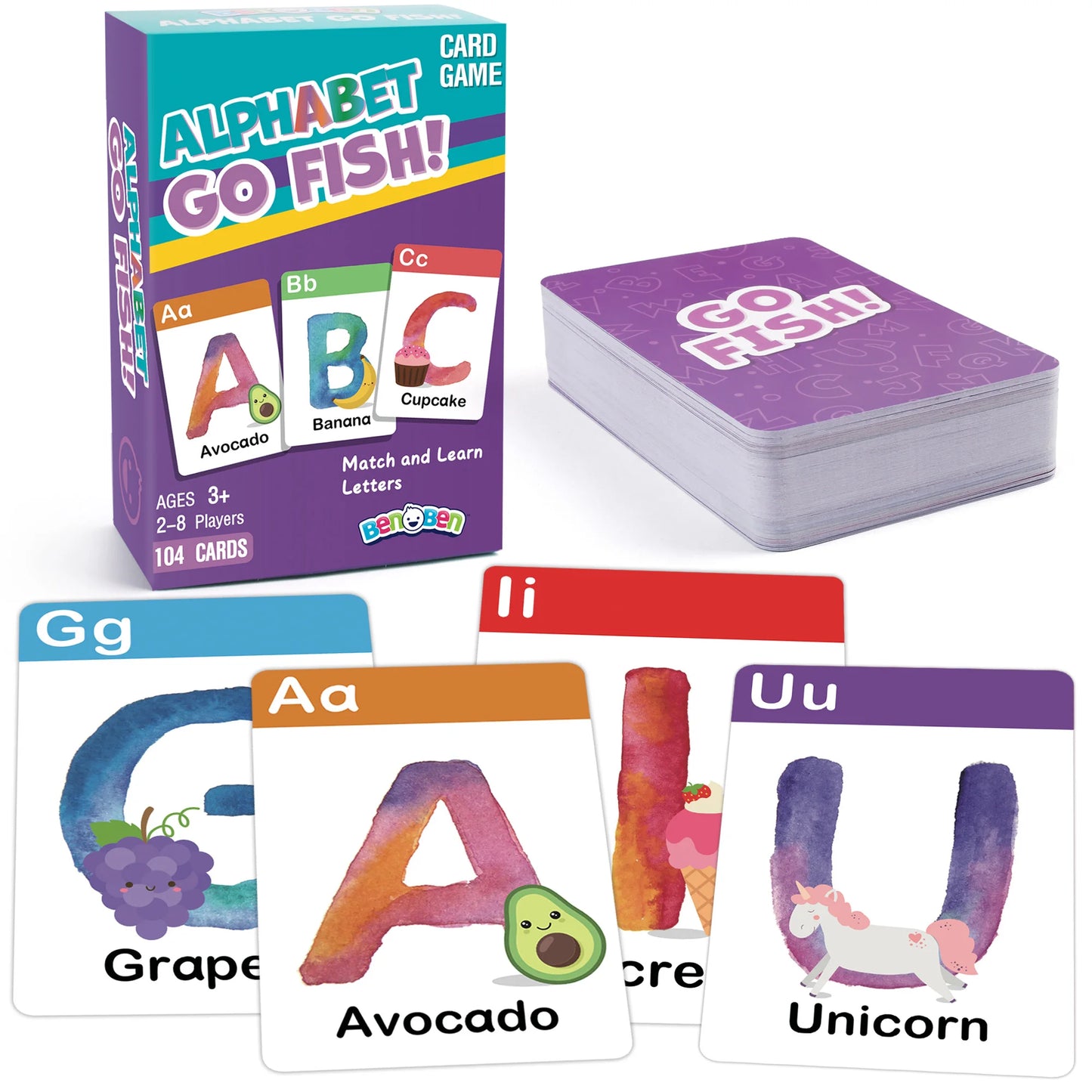 BenBen Alphabet Go Fish Card Game for Kids 104 Cards