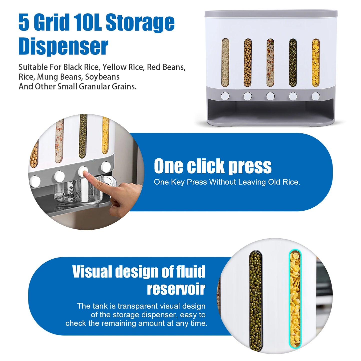 Bymaocar 5 Grid Wall Mounted Cereal and Dry Food Dispenser with Measuring Cup For An Organized Pantry