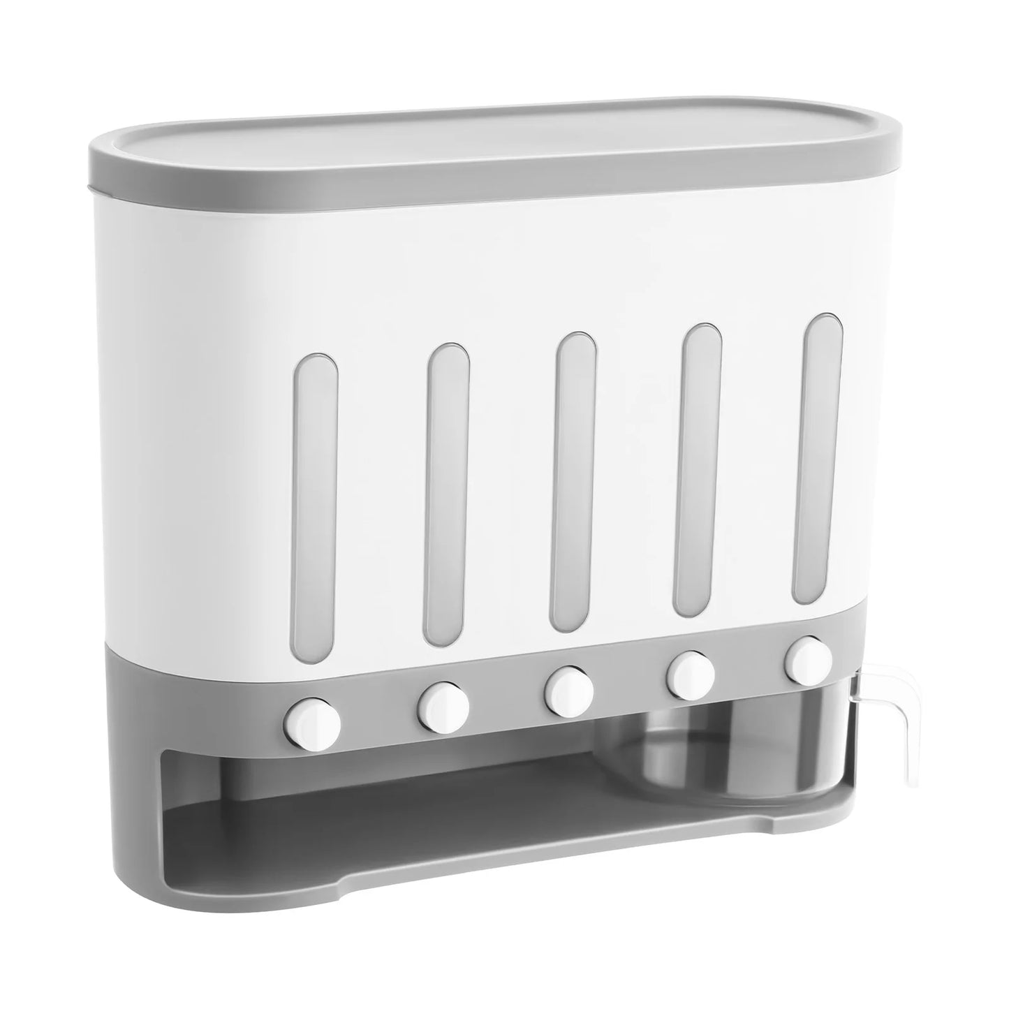 Bymaocar 5 Grid Wall Mounted Cereal and Dry Food Dispenser with Measuring Cup For An Organized Pantry