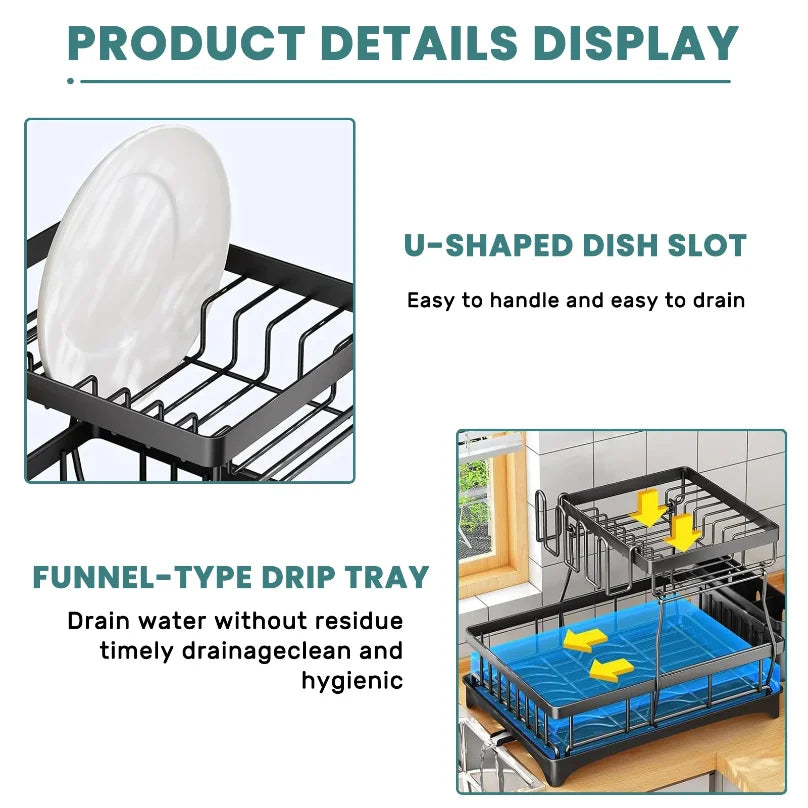 ATMDOG 2 Tier Dish Drying Rack Kitchen Countertop Space Saving Design Keeps Dishes Air Drying Efficiently