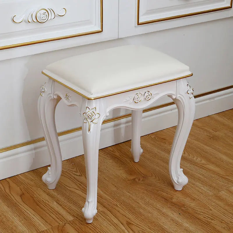 European Makeup Stool Imitation Solid Wood American Dresser Stools White Bedroom Modern Simple Nail Stool Household Ottomans