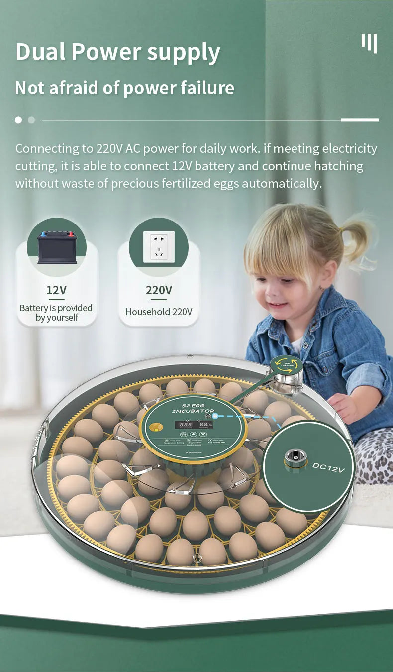 Egg Incubator With Automatic Turning Temperature And Humidity Monitor