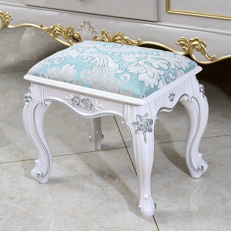 European Makeup Stool Imitation Solid Wood American Dresser Stools White Bedroom Modern Simple Nail Stool Household Ottomans
