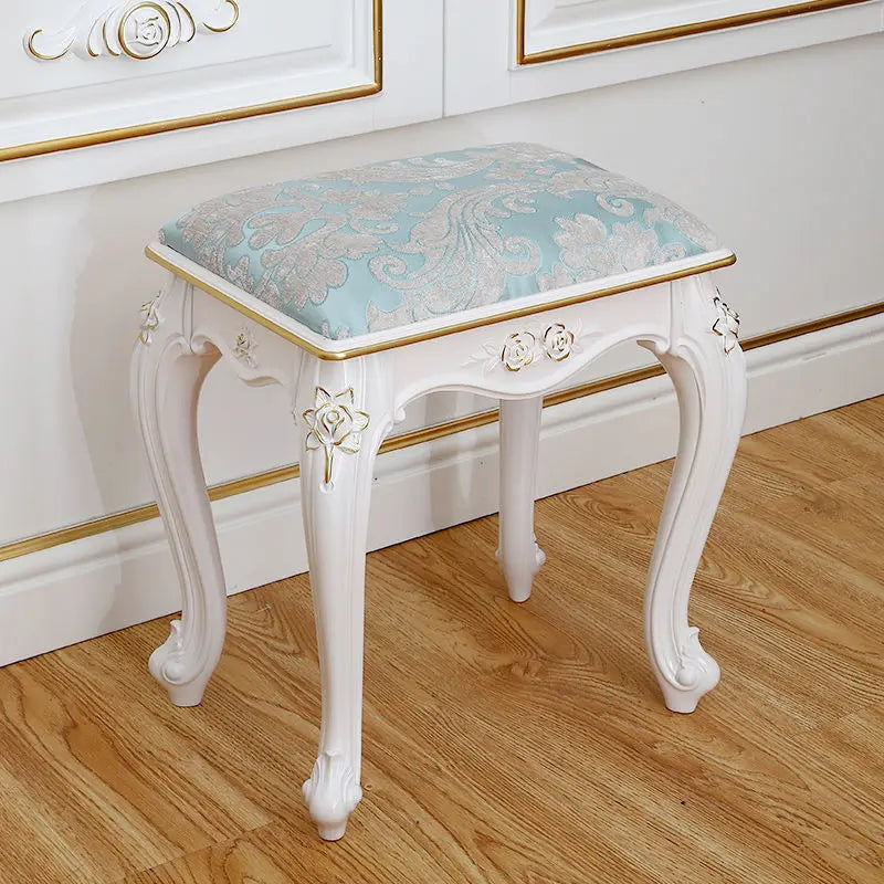 European Makeup Stool Imitation Solid Wood American Dresser Stools White Bedroom Modern Simple Nail Stool Household Ottomans