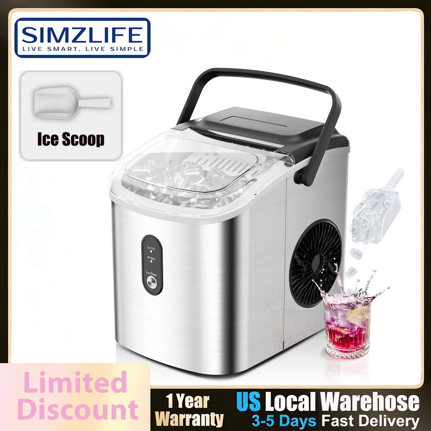 Simzife Portable Countertop Ice Maker 26 Lbs Per Day