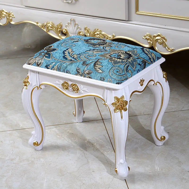 European Makeup Stool Imitation Solid Wood American Dresser Stools White Bedroom Modern Simple Nail Stool Household Ottomans