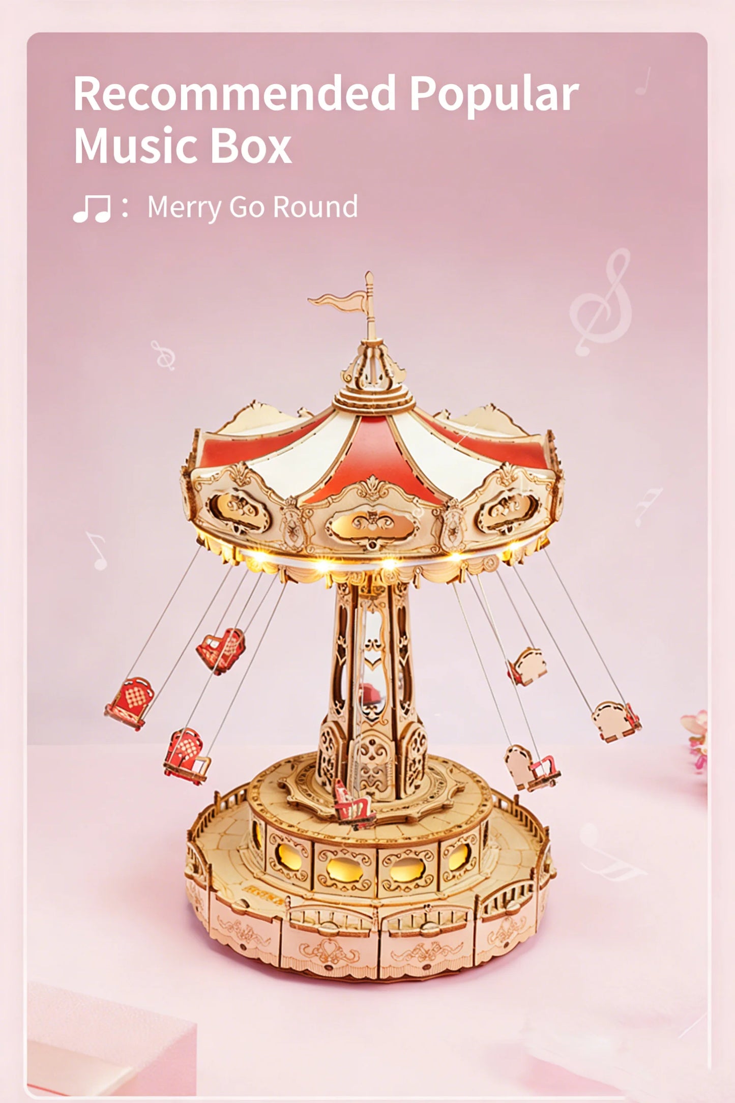 DIY Rotating Swing Ride Music Box With LED Lights Puzzle