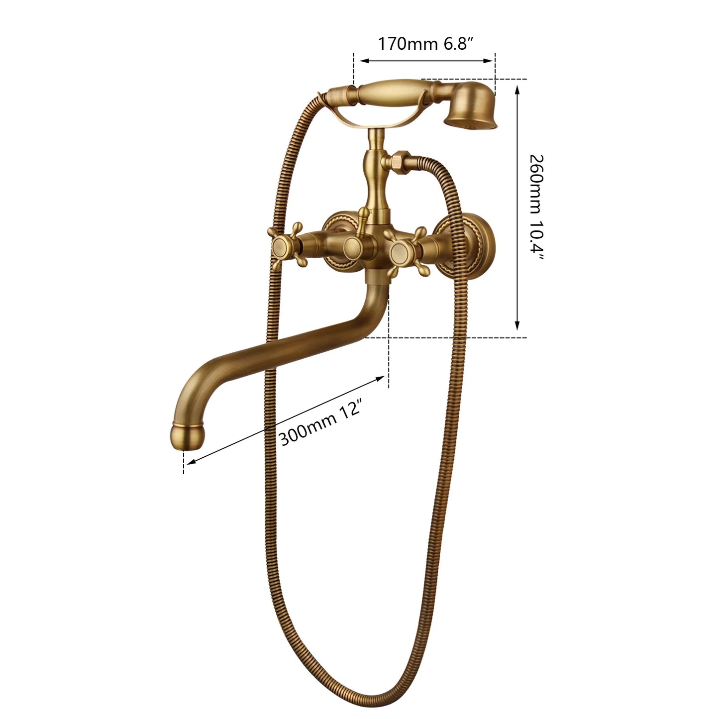 Torayvino Dual-Handle Wall Mount Waterfall Bathtub Faucet With Hand Shower
