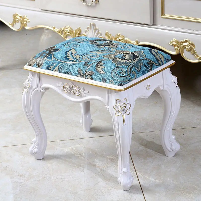 European Makeup Stool Imitation Solid Wood American Dresser Stools White Bedroom Modern Simple Nail Stool Household Ottomans