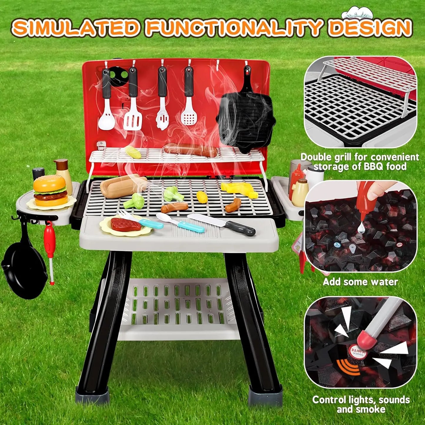 Interactive BBQ Grill Kitchen Playset With Smoke Sound And Light