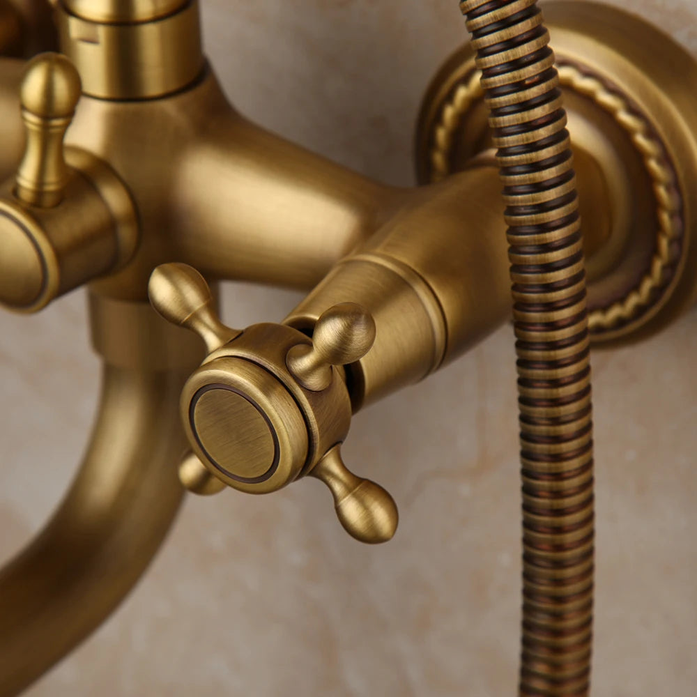 Torayvino Dual-Handle Wall Mount Waterfall Bathtub Faucet With Hand Shower