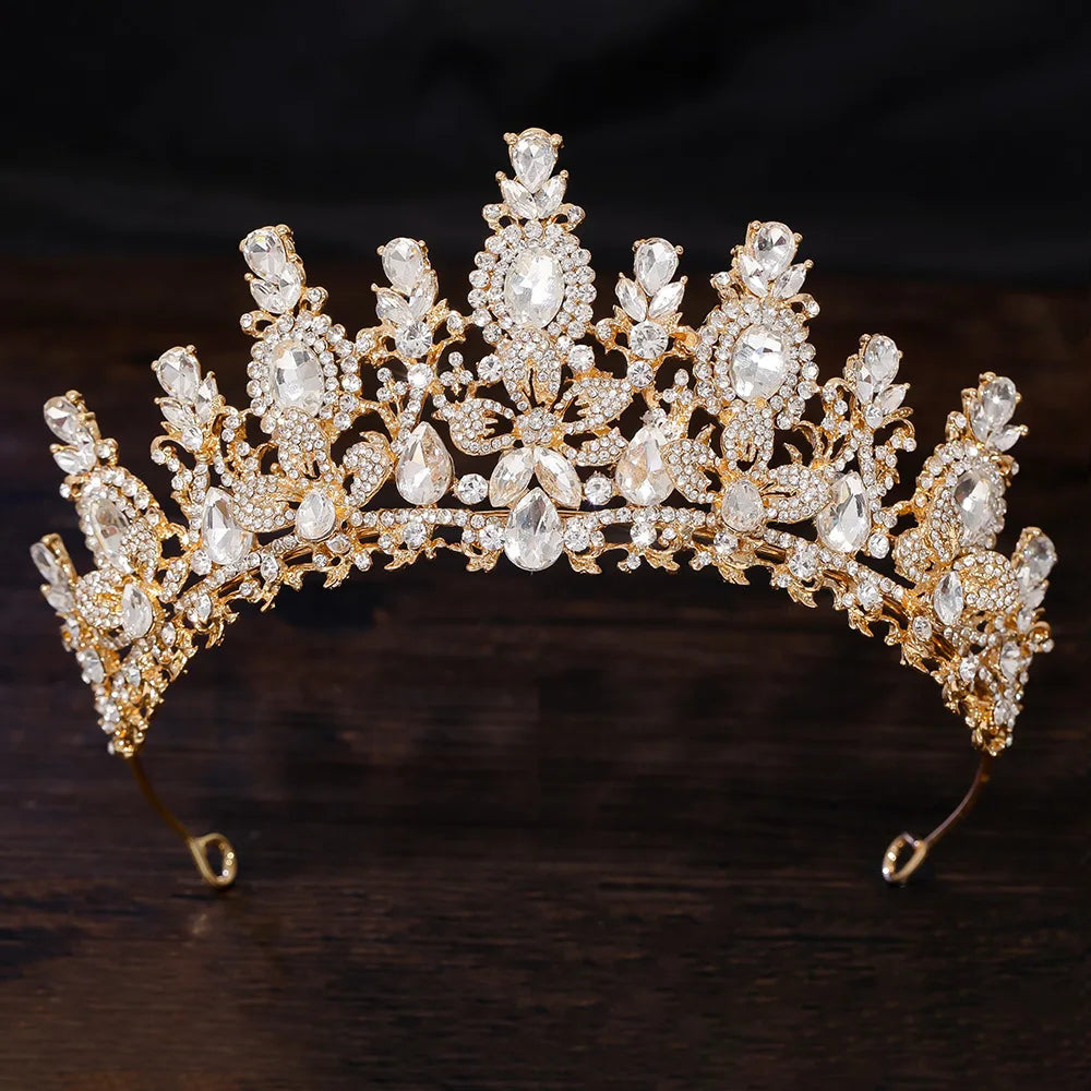 Baroque Luxury Water Drop Crystal Flower Bridal Tiaras Crown Rhinestone Pageant Diadem Bride Headpieces Wedding Hair Accessories