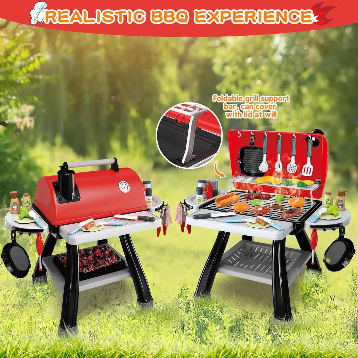 Interactive BBQ Grill Kitchen Playset With Smoke Sound And Light
