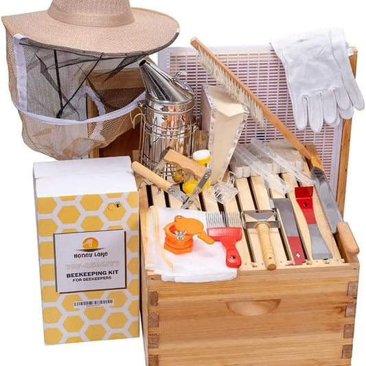 Beekeeping Starter Kit With 10-Frame Hive, Frames, Smoker, Veil