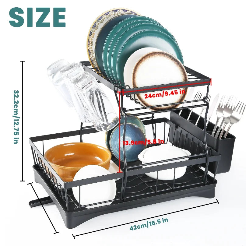 ATMDOG 2 Tier Dish Drying Rack Kitchen Countertop Space Saving Design Keeps Dishes Air Drying Efficiently