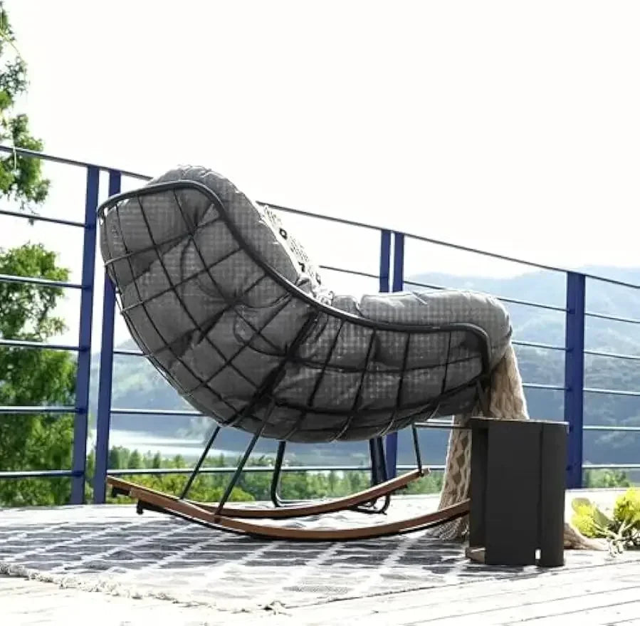 XMSJ E-Coated Outdoor Rocking Chair With Plush Cushion
