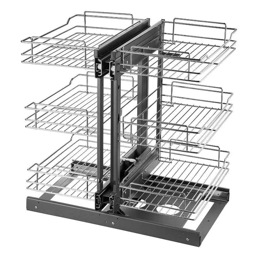 3 Tier 6 Shelf Blind Corner Pull Out Organizer Chrome Kitchen Cabinet Basket