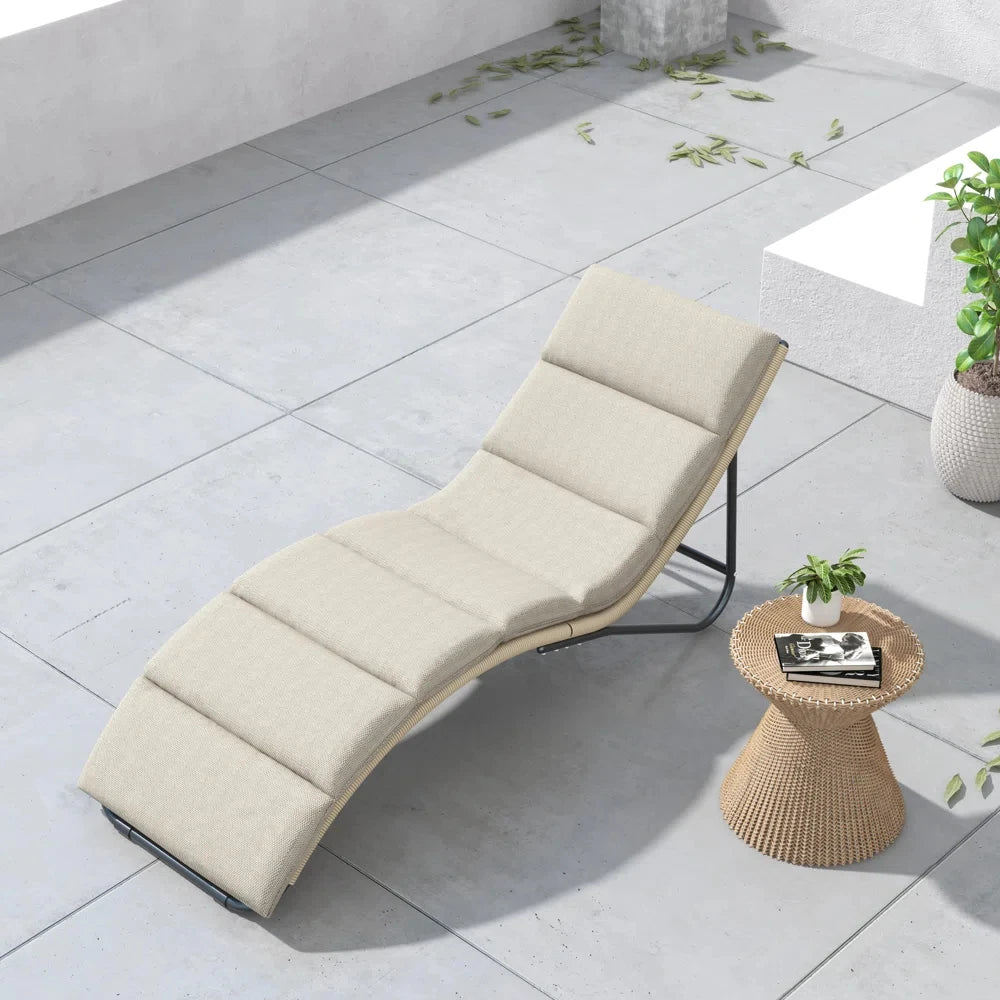 Outdoor Chaise Lounge Sunbathing Chair Arc Lounger with Wicker Cushion Multipurpose Lounge Chair for Poolside