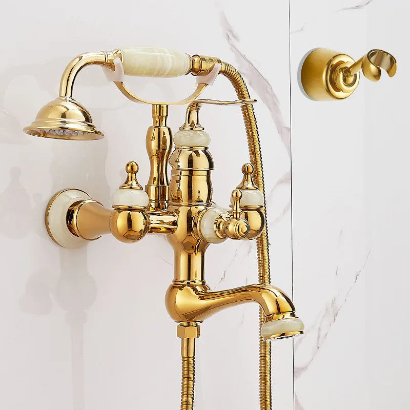 Tuqiu Brass Wall Mounted Dual Handle Shower Faucet Set