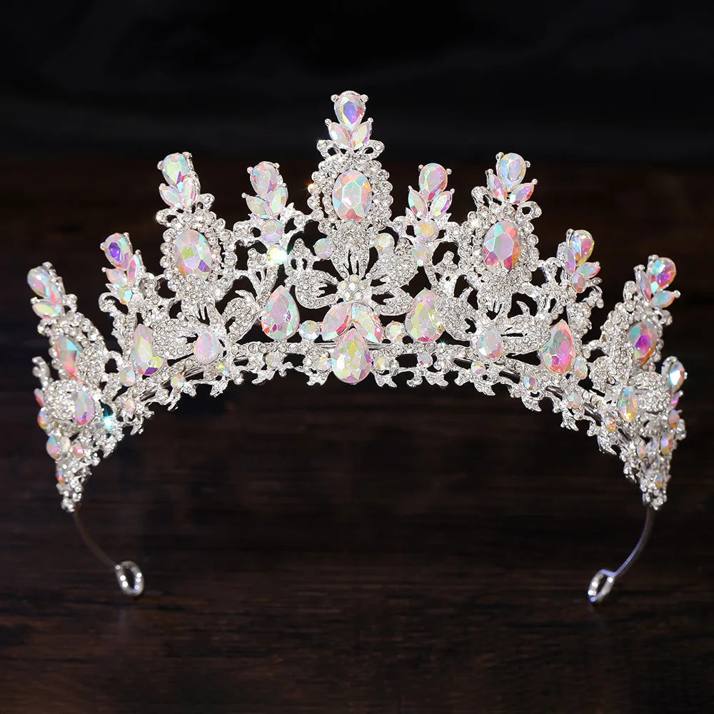 Baroque Luxury Water Drop Crystal Flower Bridal Tiaras Crown Rhinestone Pageant Diadem Bride Headpieces Wedding Hair Accessories