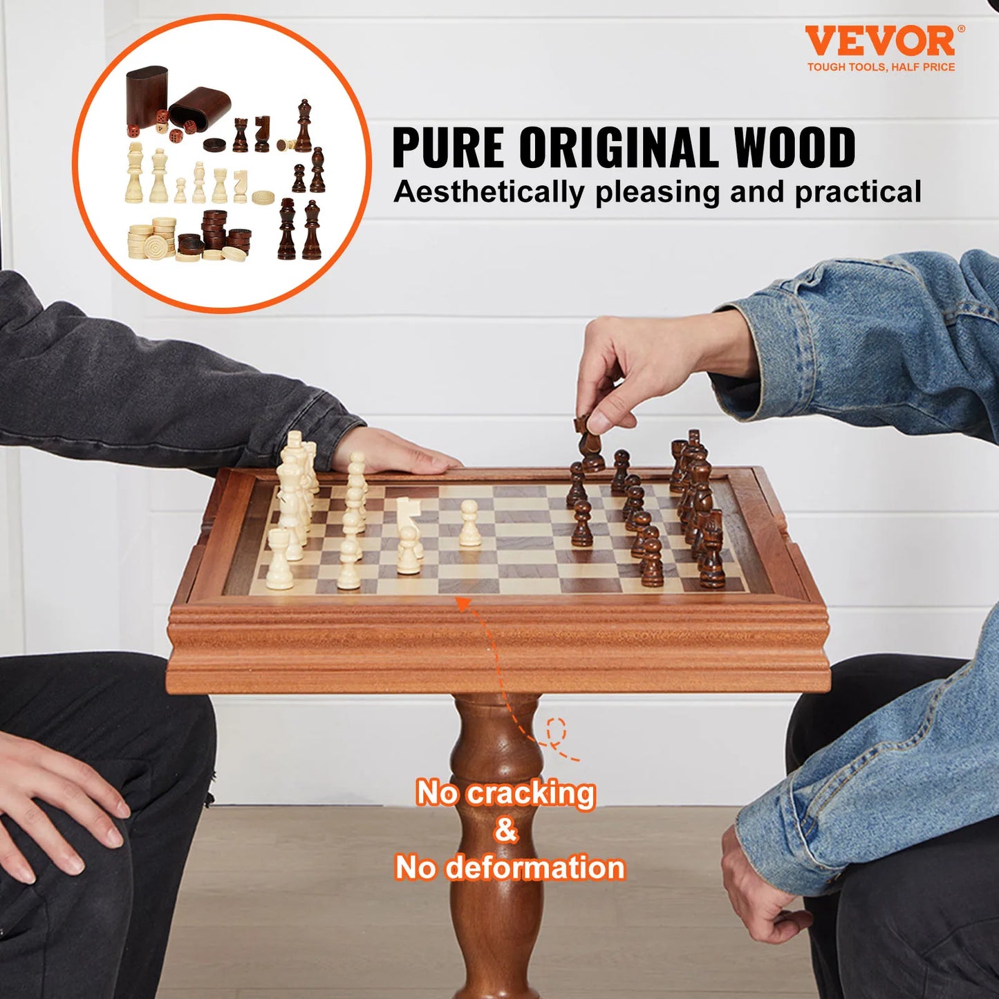 SucceBuy 3 In 1 Wooden Chess Checkers Backgammon Table Set