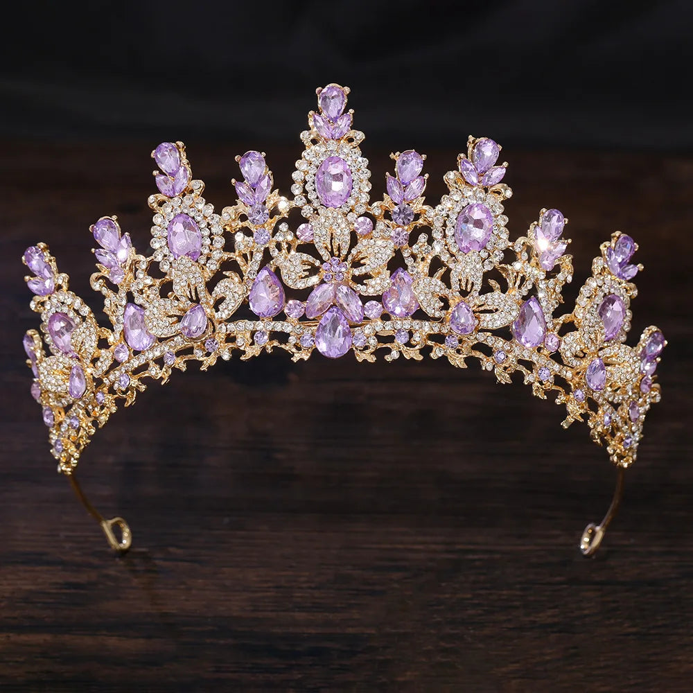 Baroque Luxury Water Drop Crystal Flower Bridal Tiaras Crown Rhinestone Pageant Diadem Bride Headpieces Wedding Hair Accessories