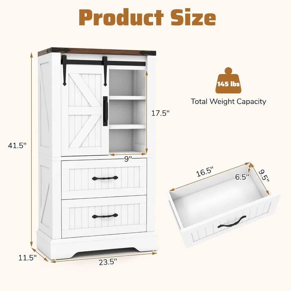 Farmhouse Bathroom Floor Cabinet Freestanding Storage With Sliding Barn Door