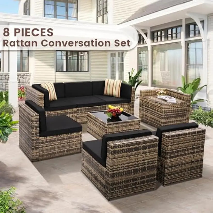Outdoor Wicker Rattan Patio Furniture Sectional Set With Hidden Storage